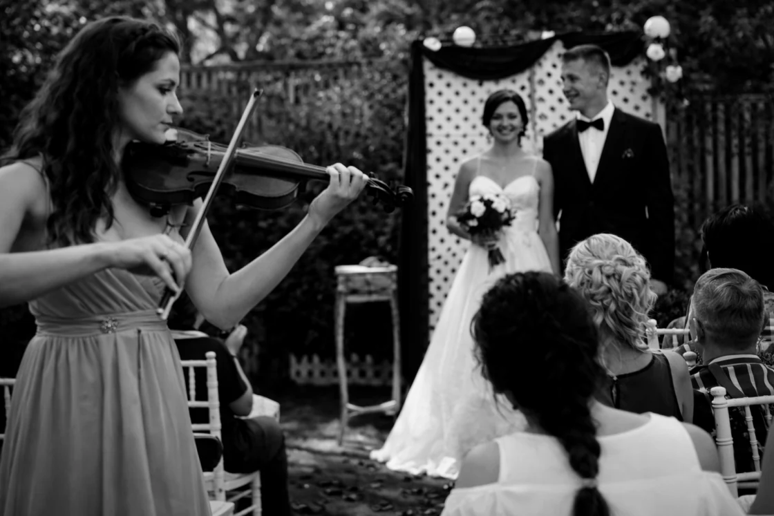 Violino num ambiente de cerimónia de casamento