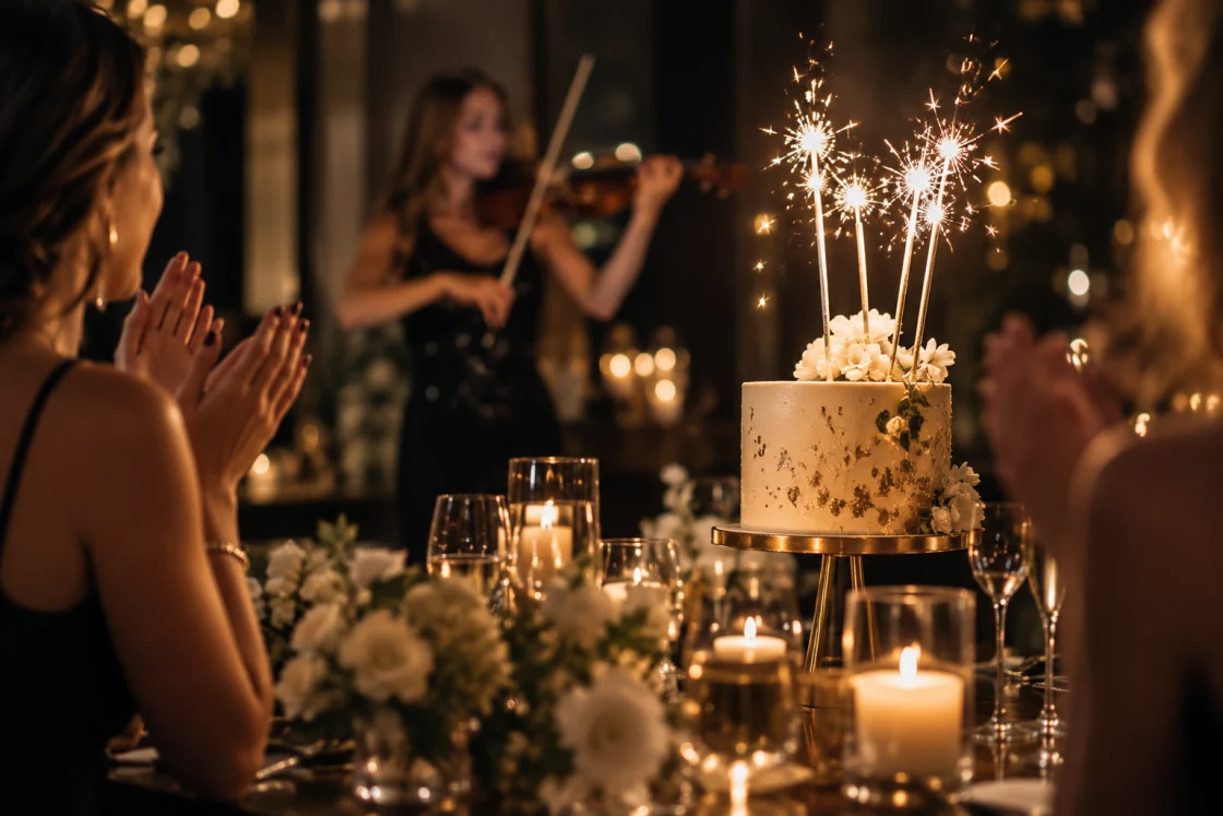 Celebração à luz de velas com violino